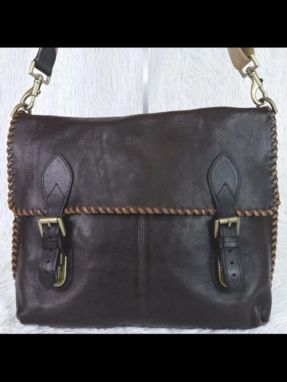 Mulberry Dark Brown Leather Messenger Bag with Whipstitch Trim